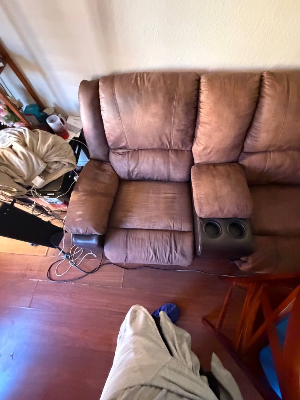 After upholstery cleaning showing the main sectional seat area cleaned and brightened